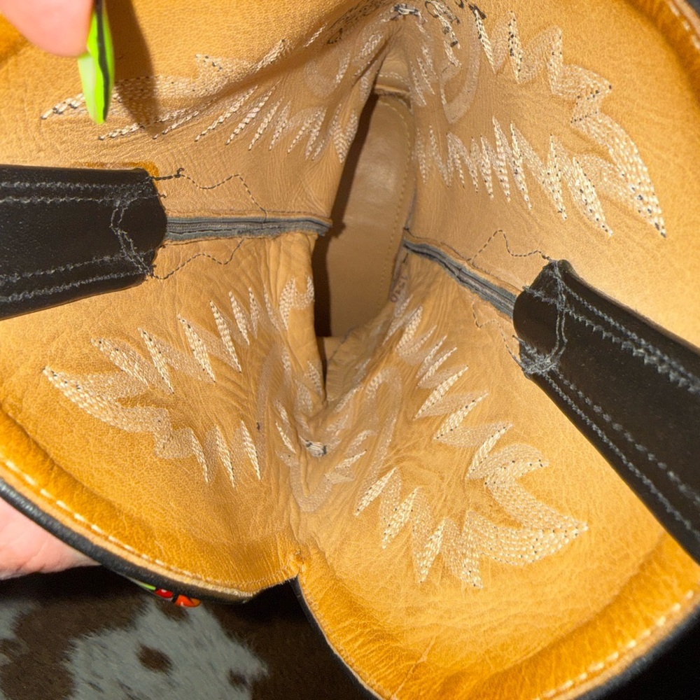VINTAGE OLD WEST WESTERN COWGIRL Black Western Cowboy Boots - Picture 5 of 7